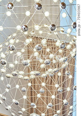 Mesh chandelier made of metal rods with LED lamps Mesh chandelier made of metal rods with LED lamps 70403987