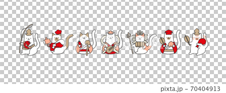2021 日本の新年を祝う可愛い猫の七福神のイラスト　ベクターファイル　おしゃれ 70404913