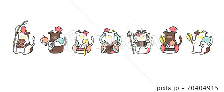 21 日本の新年を祝う牛の七福神のイラスト ベクターファイル おしゃれ 可愛いのイラスト素材
