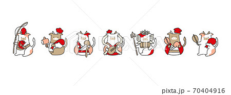 21 日本の新年を祝う牛の七福神のイラスト ベクターファイル おしゃれ 可愛いのイラスト素材