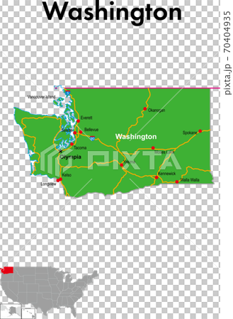 Map Of Washington State Capitals Major Cities Stock Illustration 70404935 
