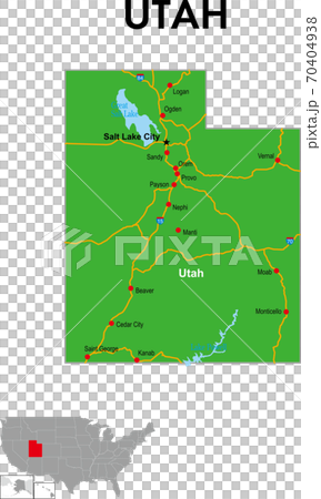 Map of Utah State capital, major cities, highways 70404938