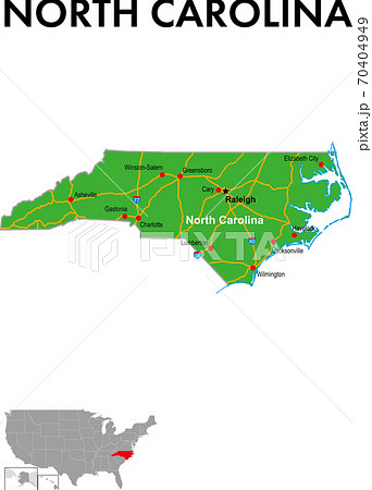 Nc State Map With Cities Map Of North Carolina State Capital, Major... - Stock Illustration  [70404949] - Pixta