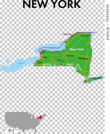 Map of New York State capitals, major cities, highways 70404950