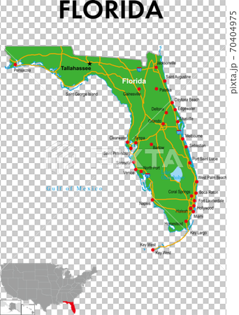 Map of Florida state capitals, major cities, highways 70404975