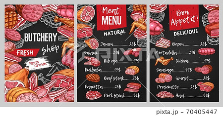 Butcher shop meat menu cover vector template Butcher shop meat menu cover vector template 70405447