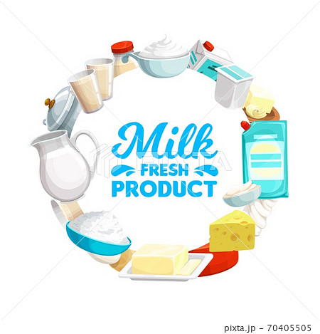 Dairy and milk farm products round vector banner 70405505