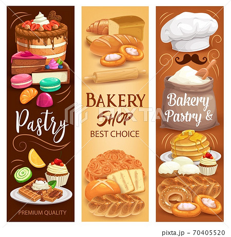 Cakes desserts, bakery bread and sweet pastry 70405520