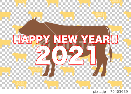 2021 New Year's card New Year's card with silhouettes of cows lined up with big cows 2021 New Year's card New Year's card with silhouettes of cows lined up with big cows 70405689