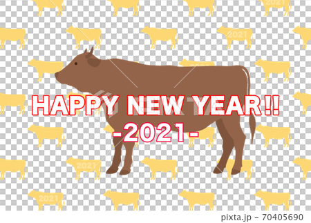 2021 New Year's card New Year's card with silhouettes of cows lined up with big cows 70405690