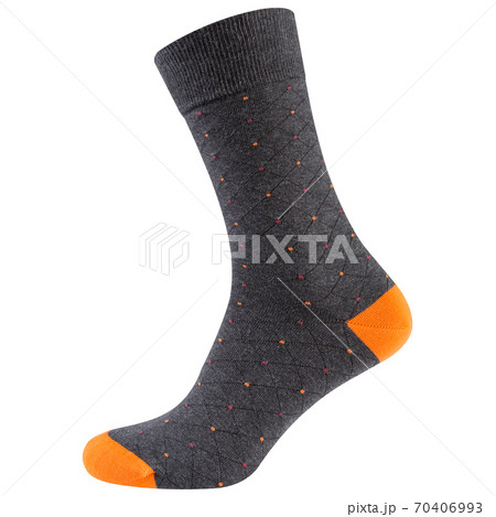modern stylish volumetric gray sock with colored dots, on a white background 70406993