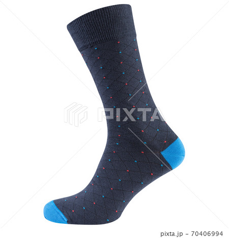 stylish volumetric gray sock with colored dots, on a white background 70406994