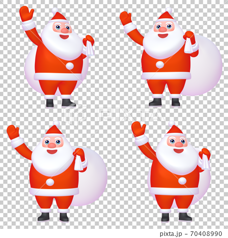 サンタクロースのマスコットキャラクター ゆるキャラ風 1 四点セット 2 カット集のイラスト素材