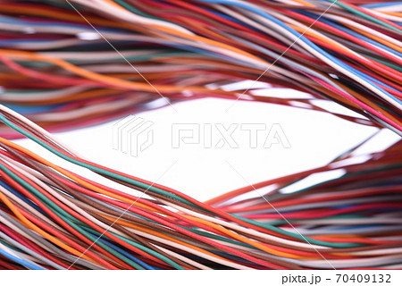 Colored cables on white background closeup 70409132