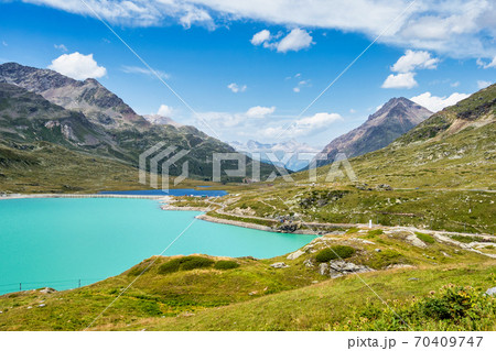 The White Lake, lago bianco in Ospizio Bernina, Engadin, Grisons, Switzerland The White Lake, lago bianco in Ospizio Bernina, Engadin, Grisons, Switzerland 70409747