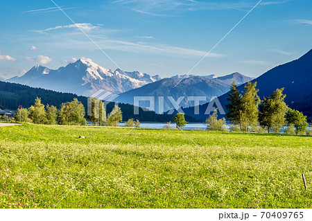 Beautiful view to Lago di Resia, Lake Reschen, Alto Adige, South Tyrol, Italy 70409765