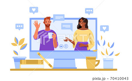 Video Conference Illustration With Computer のイラスト素材