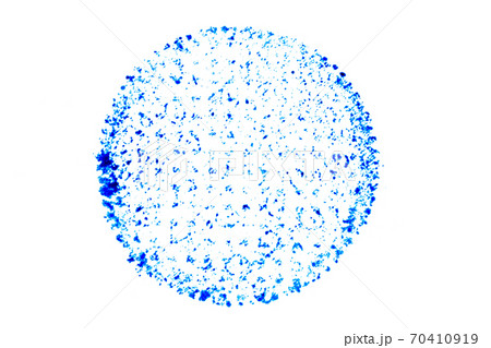 Blue color ink in round shape textured background as stamp or frame with copy space Blue color ink in round shape textured background as stamp or frame with copy space 70410919