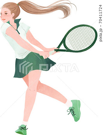 元気にテニスをする女性のイラスト素材