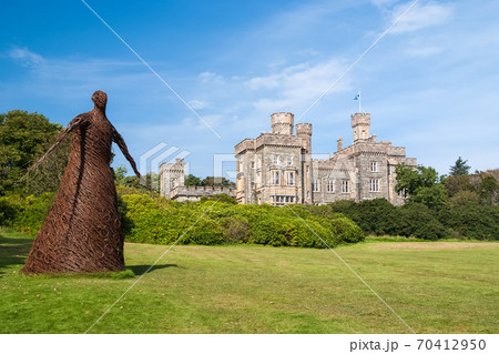Wicker woman statue and castle in Stornoway, United Kingdom 70412950
