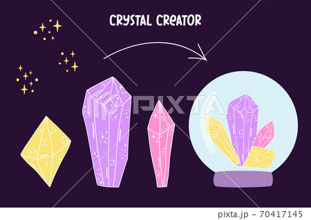 Crystal set. Crystal creator Crystalline stone or gem. Magic hand drawn crystals and stars textures 70417145