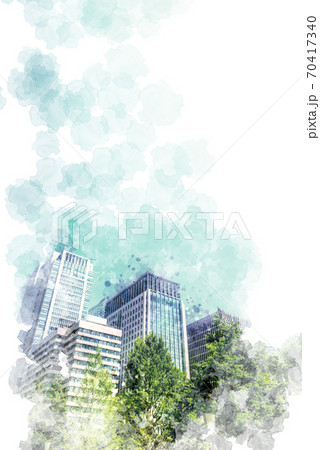 東京の高層ビル群の都市風景のイラスト素材