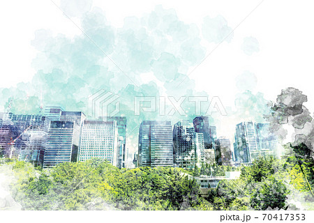東京の高層ビル群の都市風景のイラスト素材