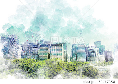 東京の高層ビル群の都市風景のイラスト素材