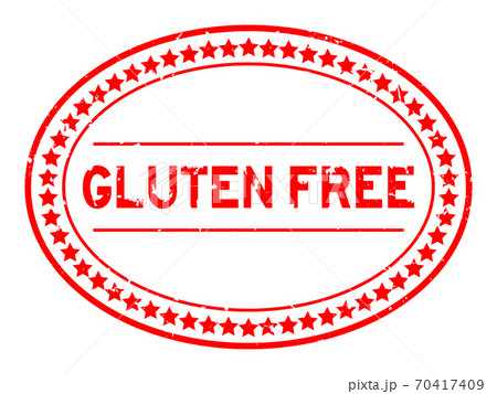 Grunge red gluten free word oval rubber seal stamp on white background 70417409