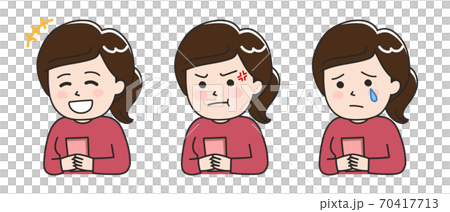 スマートフォンを見る女性 笑う 怒る 泣く イラストのイラスト素材