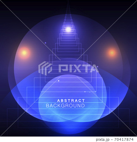 Illustration with bright circle blue space on dark background. Energy wallpaper. Bright star. Colorful set 70417874