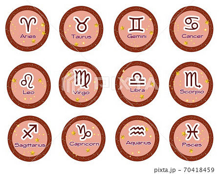 実りの秋のイメージカラーを使った12星座アイコンのイラスト素材