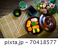 Sushi set served on wood table 70418577