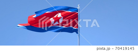3D rendering of the national flag of North Korea waving in the wind 70419145