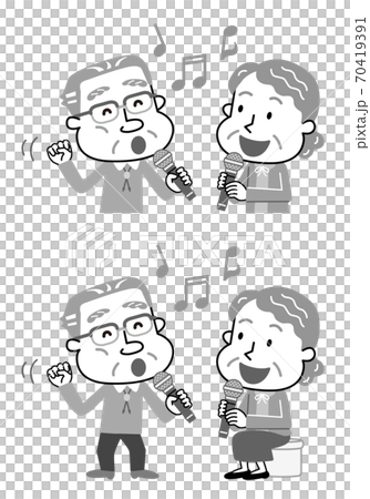 Karaoke elderly duet illustration monotone Karaoke elderly duet illustration monotone 70419391