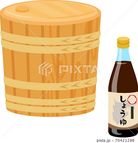 醤油樽とビン入りの醤油のイラスト素材