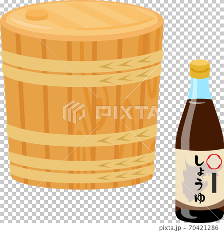 醤油樽とビン入りの醤油のイラスト素材