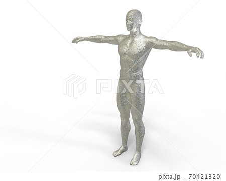 3D digital render of  man made from silver  isolated on white background 70421320