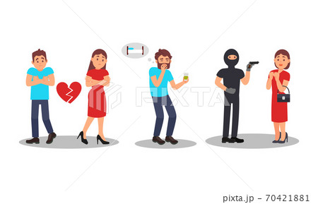 People Characters with Fear of Relationship and Killers Vector Illustration Set People Characters with Fear of Relationship and Killers Vector Illustration Set 70421881