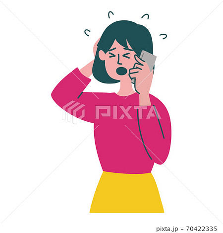 女の子 携帯電話 スマホ 焦っているのイラスト素材