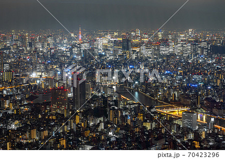 東京スカイツリー展望台から見た東京の夜景の写真素材