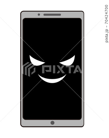 怪しい笑いを浮かべている顔つきの黒い画面のスマホ素材 怪しい笑いを浮かべている顔つきの黒い画面のスマホ素材 70424700