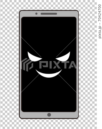 怪しい笑いを浮かべている顔つきの黒い画面のスマホ素材 怪しい笑いを浮かべている顔つきの黒い画面のスマホ素材 70424700