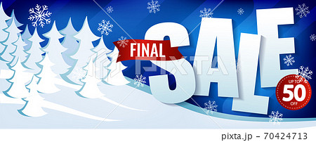 Winter sale up to 50 percent on the background of winter snow forest. Winter sale up to 50 percent on the background of winter snow forest. 70424713