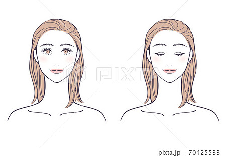 女性の顔 目を開いている 目を閉じている のイラスト素材