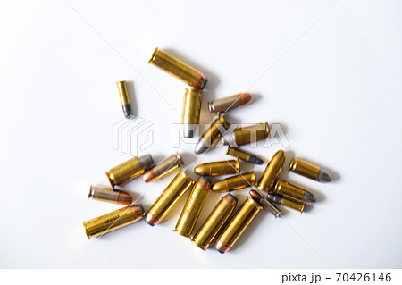 Gun FMJ JHP and JSP bullet on white background 70426146