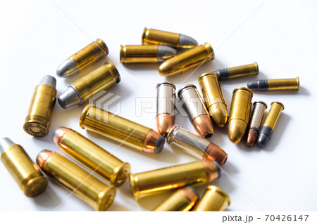 Gun FMJ JHP and JSP bullet on white background 70426147