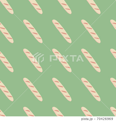 Creative seamless food pattern with light pink loaf elements. Green background. Tasty fresh bakery pastry backdrop. 70426969
