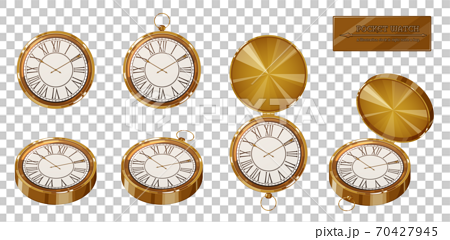 懐中時計のイラスト素材セット アンティーク レトロのイラスト素材