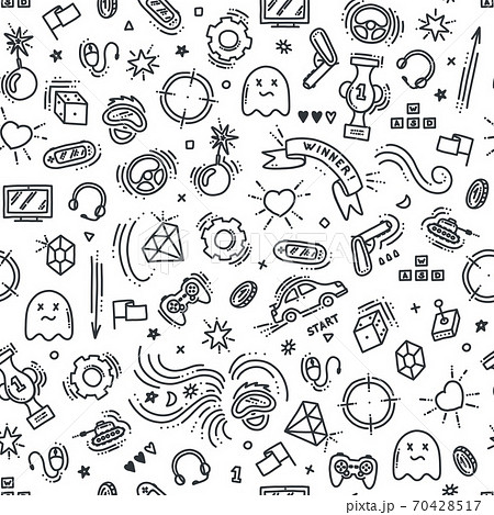 Seamless pattern of gaming objects. Vector illustration in doodle style 70428517